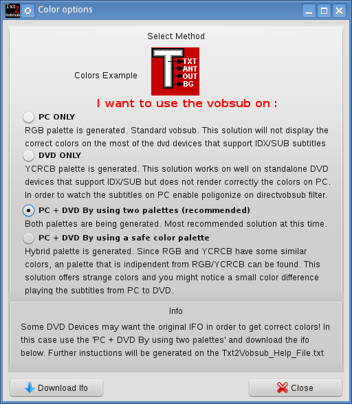 Txt2Vobsub options linux