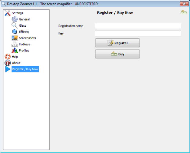 Registration form of Desktop Zoomer